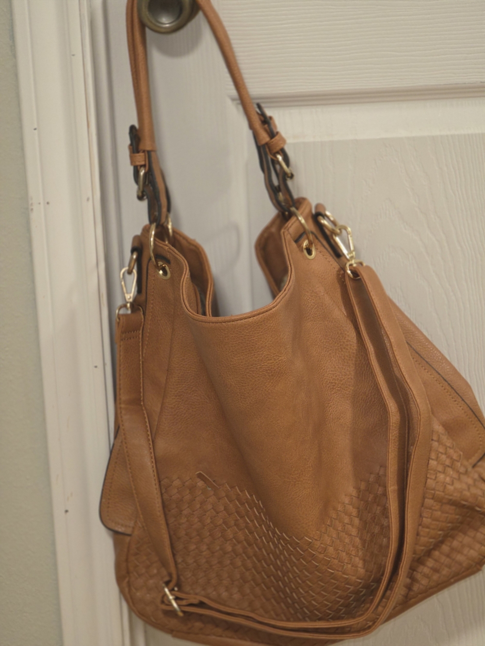 Women’s Tan Woven Leather Tote Bag